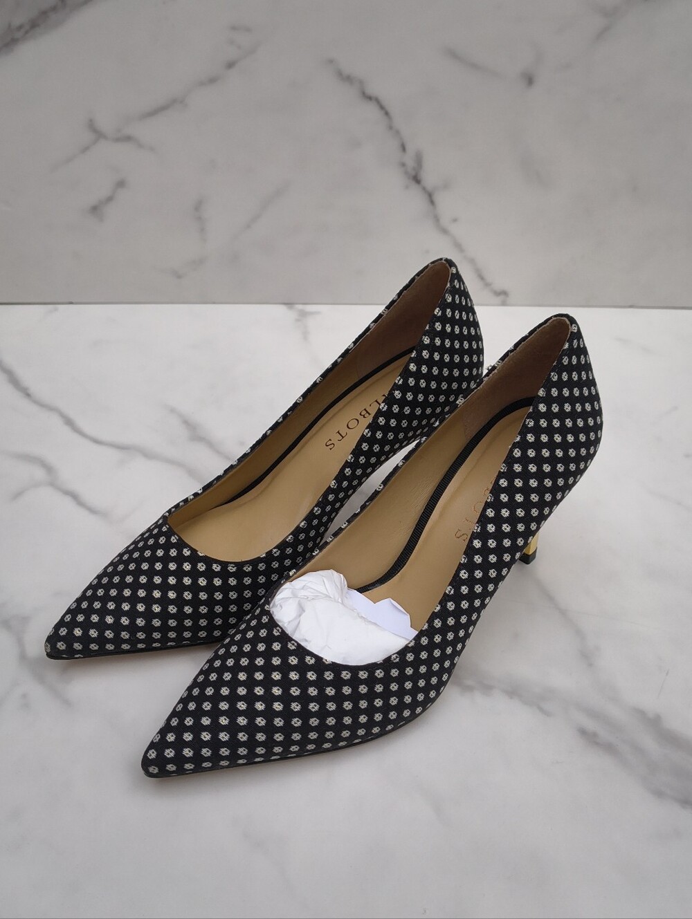 TALBOTS Erica Gold-Tipped Heel Pumps - Black/Ivory Shimmer Size 5.5